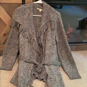 Fringed neck heather gray cardigan